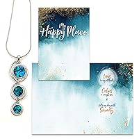 Smiling Wisdom - My Happy Place Greeting Card and Abalone 3 Round Circles Dangle Necklace Gift Set - Serenity, Calm, Attitude - Woman - Blue Silver