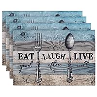 Farmhouse Placemats Set of 4 Washable Wood Texture Rustic Placemats Wooden Linen Table Mat for Kitchen Table Non-Slip Country Place Mats for Kitchen Home Dining Table Decor 18x12Inch