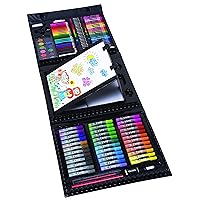 Art 101 USA Budding Artist 154 Pc Junior Artist Trifold Easel Set, Includes markers, crayons, oil pastels, watercolor paints, and colored pencils, Case, pop up easel, Portable Art Studio , White