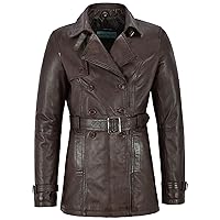 SMART RANGE TRENCH Ladies BROWN Classic Mid-Length Designer Real Leather Jacket Coat 1123