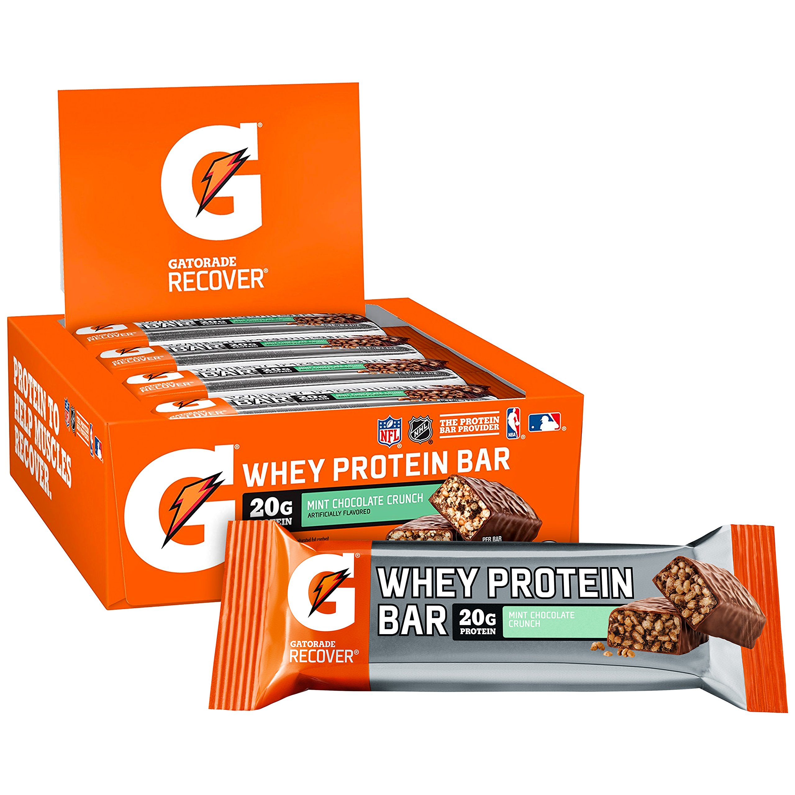 Gatorade Whey Protein Bars, Variety Pack, 2.8 oz bars (Pack of 18) & Whey Protein Bars, Mint Chocolate Crunch, 2.8 oz bars (Pack of 12, 20g of protein per bar)