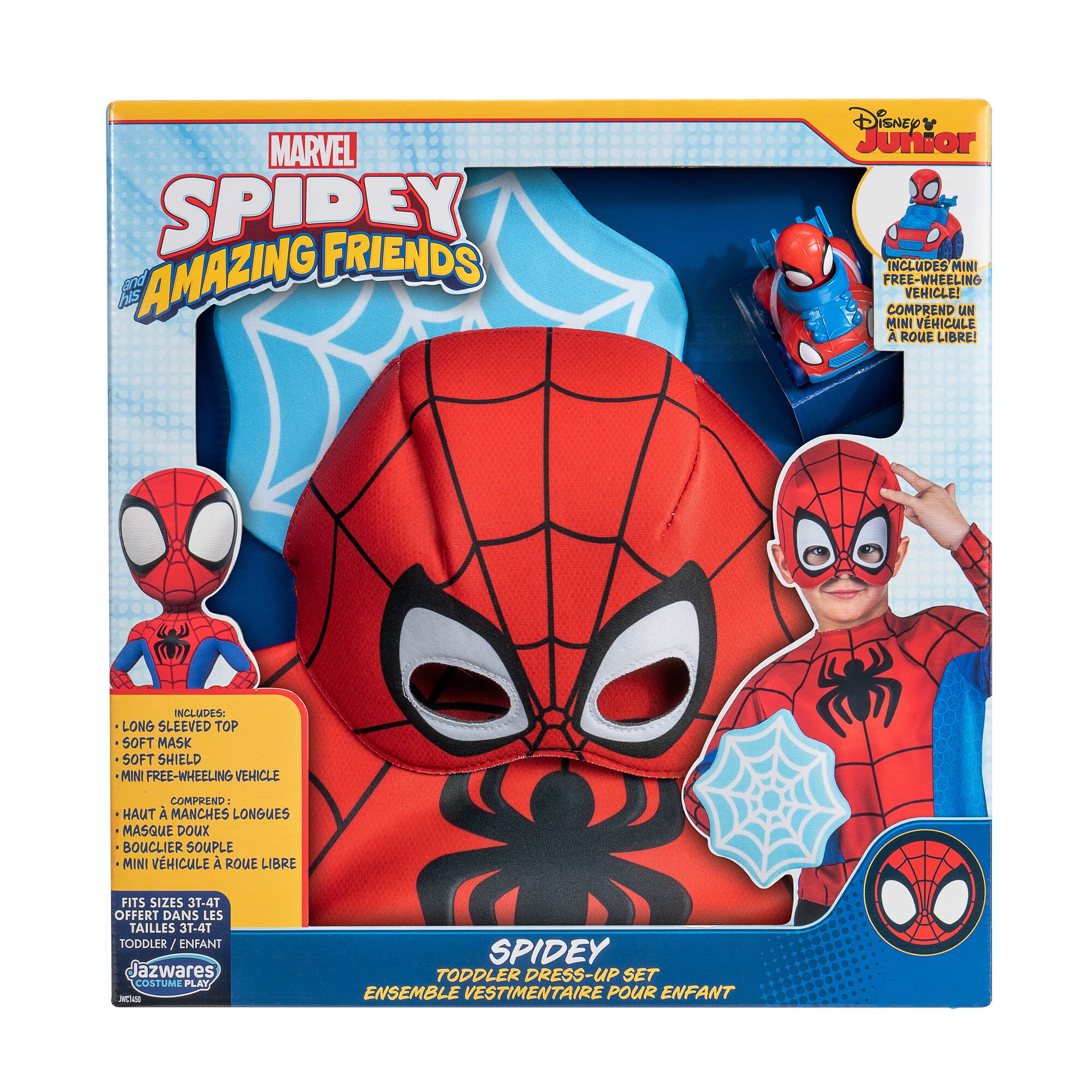 Marvel Official Toddler Dress-Up Box Set – Costume Top, Fabric Mask, Web Shield Accessory