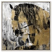 Country Farmhouse Canvas Print Painting Animal Wall Art 'Glamerous Gold Noir Horse' Champagne Framed Canvas Rustic Home Décor 12x12 in Gold, Black by Oliver Gal