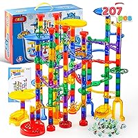 JOYIN 207Pcs Marble Run Premium Toy Set, Construction Building Blocks Toys, STEM Educational Building Block Toy(147 Plastic Pieces + 60 Glass Marbles)