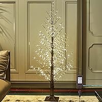 Hairui Lighted Brown Alpine Tree with 450L Warm White Fairy Lights 4FT, Brown Twig Tree with Lights for Indoor Outdoor Home Party Halloween Christmas Decoration