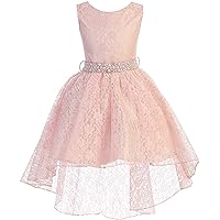 BNY Corner High Low Floral Lace Rhinestones Pearl Belt Easter Pageant Flower Girl Dress