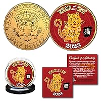2023 Vietnamese Lunar New Year of The CAT 24K Gold Plated JFK Kennedy Half Dollar U.S. Coin