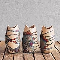 3 Pack Koi 6.3 inch Handmade Ceramic Raku Vase - Pottery Gifts for Her, Boho, Gift Box, Gift for Mom, Bridesmaid Wedding Gift, Home Décor - HC