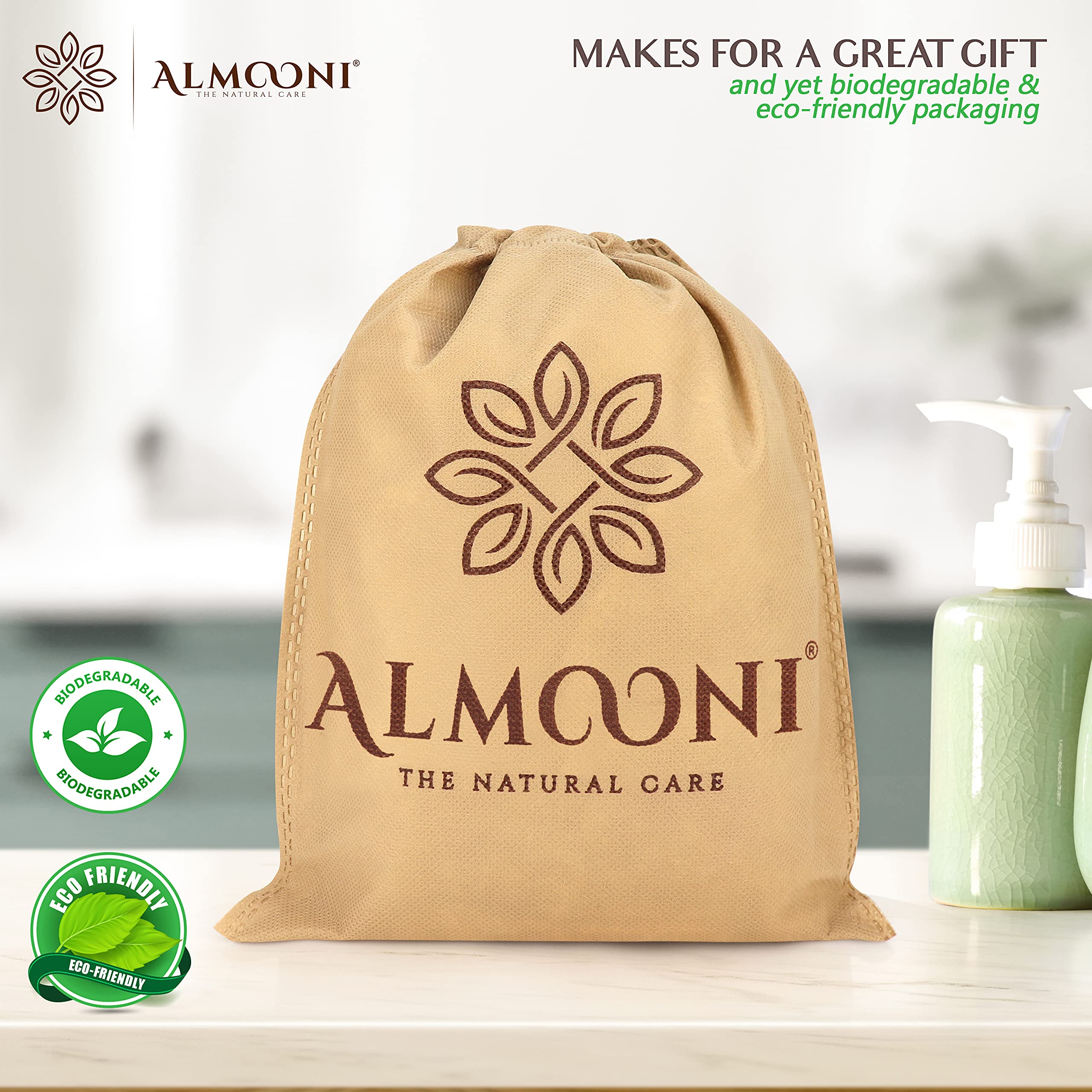 Almooni Premium Exfoliating Loofah Pad Body Scrubber, Made with Natural Egyptian Shower loofa Sponge That Gets You Clean, Not Just Spreading Soap - 2 Count(1 Pack)