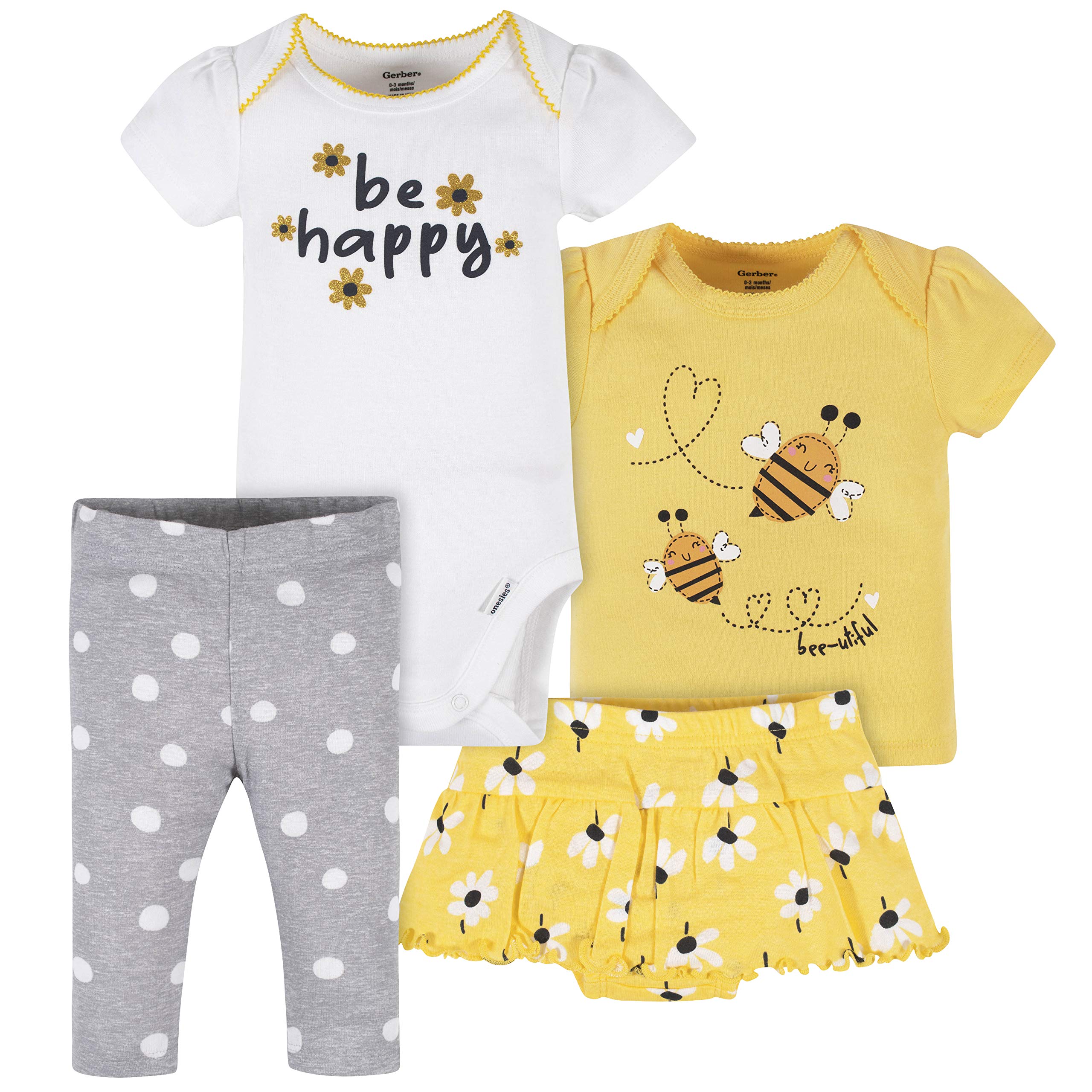 Gerber Baby Girls' Toddler 4-Piece Skirted Panty, Shirts, and Active Pant Set