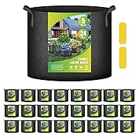 iPower 24-Pack 5 Gallon Grow Bags Heavy Duty Thickened Aeration Nonwoven Fabric Pots with Nylon Handles, for Planting Vegetables, Fruits, Flowers, Black