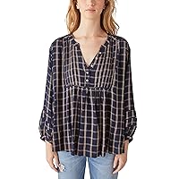 Lucky Brand Women's Popover Shirt, Navy Plaid, X-Small