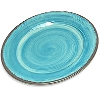 Carlisle FoodService Products Mingle Resuable Plastic Plate Appetizer Plate with Pottery Style for Home and Restaurant, Melamine, 7 Inches, Aqua, (Pack of 12)