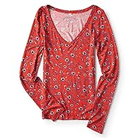AEROPOSTALE Womens Seriously Soft Long Sleeve Basic T-Shirt, Red, Small