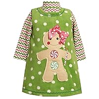 Bonnie Jean Girls Gingerbread Fleece Holiday Jumper Dress Set, Green, 2T - 4T