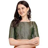 Aashita Creations Jacquard Forest Green Color Saree Blouse for Women_1054