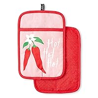 KATE SPADE NEW YORK Hot Hot Hot Peppers Pot Holder 2-Pack Set, Heat Resistant, 100% Cotton, Red/Pink, 7