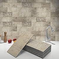 Art3d 102-Piece Peel and Stick Wall Tile for Kitchen Backsplash, Bathroom, Fireplace, 3in. × 6in. Stick on Subway Tile Stone Beige