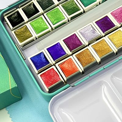 Art Whale Metallic Watercolor 48 Colors in Half-Pans in a Tin Box with  Waterbrush - Highly Pigmented Paint Sets for Painters, Professionals