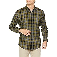 Amazon Essentials Men's Slim-Fit Long-Sleeve Plaid Flannel Shirt (Limited Edition Colors) - Discontinued Colors, Black Olive Plaid, Small
