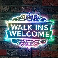 Walk-Ins Welcome OPEN Barber Nail Hair RGB Dynamic Glam LED Sign - Cut-to-Edge Shape - Smart 3D Wall Decoration - Multicolor Dynamic Lighting st06s43-fnd-i0056-c
