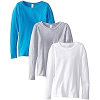 Girls 3-Pack Long Sleeve Cotton T-Shirts Basic Tee, Size: 4-13 Yrs