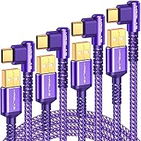 MRGLAS 3.2A USB C Charger Cable, [4-Pack,10+6.6+3.3+1.6FT] USB A to USB C Right Angle Cable Gold-Plated Type C Charger Fast Charging Durable Nylon Braided Cord for Samsung S10 S9 Note 10 S21 LG-Purple