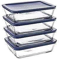 Anchor Hocking 6-Cup Rectangular Food Storage Containers with Blue Plastic Lids, Pack of 4