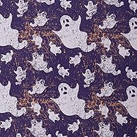 Mook Fabrics Cotton Vintage Pumpkin Ghosts, Purple & Orange 15 Yard Bolt