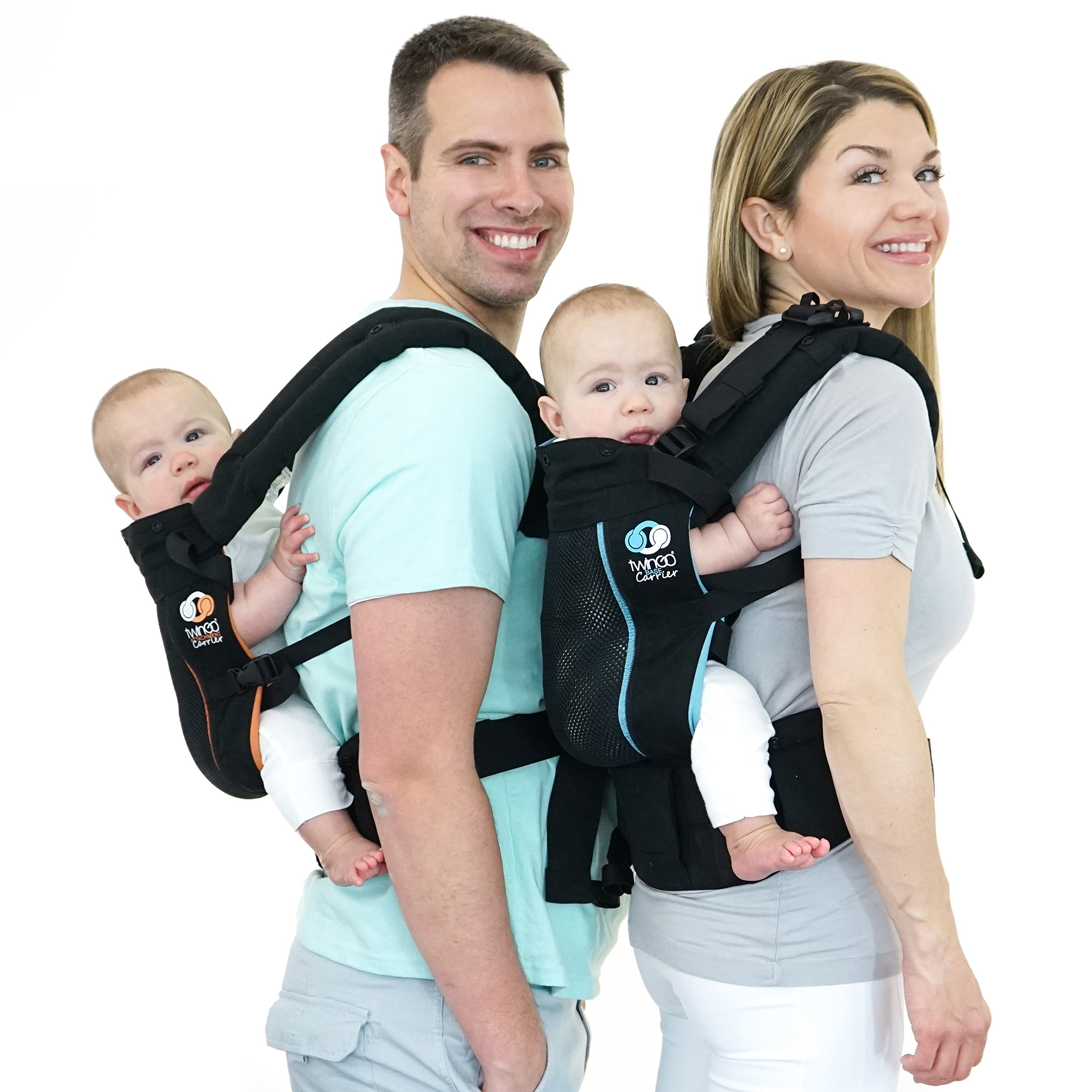 TwinGo Carrier - Air Model - Classic Black - Great for All Seasons - Breathable Mesh - Fully Adjustable Tandem or 2 Single Baby Carrier for Men, Woman, Twins and Babies 10-45 lbs