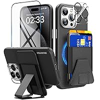 Magnetic for iPhone 15 Pro Case Wallet with Card Holder[Super Strong Magnetic Wallet with Adiustable Stand][Military Grade Drop Protection][Screen Protector&Lens Protector] 6.1in,Black