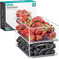 Sorbus Stackable Refrigerator Organizer Bins - Clear Storage Bins for Kitchen Pantry, Freezer & Fridge Organization - Food Organizing Plastic Containers with Handles for Countertops & Drawers (2 Pack)
