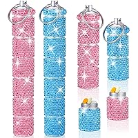2 Pcs Bling Pill Case with Keychain Pill Container Rhinestone Stackable Portable Pill Box, Glitter Pill Bottle Waterproof Travel Pill Holder for Fish Oil Supplemen(Lake Blue, Pink)