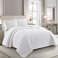 Quilt Bedding Set Bed King - Lightweight Soft Summer Farmhouse Set, Modern Boho Style Striped as Bedspread Coverlet, with 2 Pillow Shams for Home Bedroom All Season (White, King)