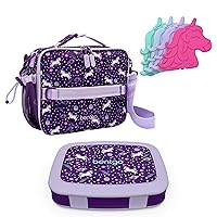 Bentgo Prints Insulated Lunch Bag Set With Kids Bento-Style Lunch Box and 4 Reusable Ice Packs (Unicorn)
