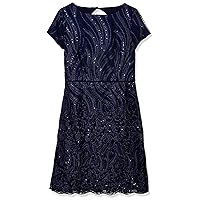 Brianna Women's Fit and Flare Border Embroidered Short Sleeve Dress