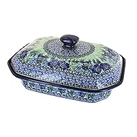 Blue Rose Polish Pottery Sapphire Fields Large Covered Baker