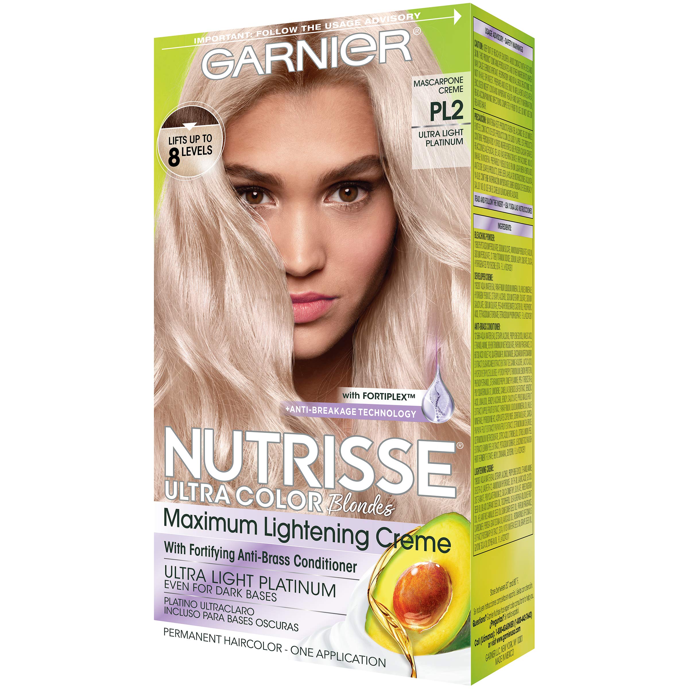 Garnier Hair Color Nutrisse Ultra Color Nourishing Hair Color Creme, Mascarpone Creme Pl2, 1 Count