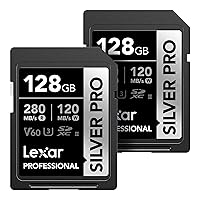 Lexar 128GB (2-PK) Professional SILVER PRO SDXC Memory Card, UHS-II, C10, U3, V60, Full-HD & 4K Video, Up To 280MB/s Read, for Professional Photographer, Videographer, Enthusiast (LSDSIPR128G-B2NNU)