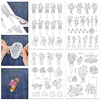 GLOBLELAND 4 Sheets 56Pcs Art Flower Water Soluble Hand Sewing Stabilizers for Fabric Paint Tool Embroidery Stitch Practice Embroidery Patterns Transfers for Embroidery Beginners Lovers