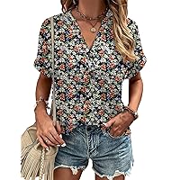 Micoson Women's Summer Tops Dressy Casual Short Sleeve Button Down Shirts Loose Fit V Neck Tunic Blouses