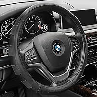 FH Group Universal Fit Genuine Leather Sport Steering Wheel Cover fits most Cars, SUVs, and Trucks Black
