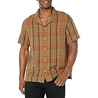Lucky Brand Men's Linen Madras Plaid Short Sleeve Camp Collar Shirt