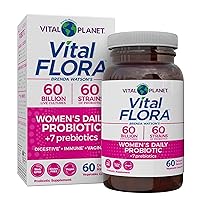 Vital Planet - Vital Flora Women’s Daily Probiotic 60 Billion CFU, 60 Diverse Strains, 7 Organic Prebiotics, Vaginal and Immune Support, Bloating, Digestive Health Probiotics for Women 60 Capsules