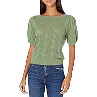 PAIGE Women's Helen Short Puff Sleeve Herringbone Stiching Sweater