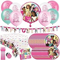 Unique Barbie Party Decorations | Serves 16 Guests | Officially Licensed | Barbie Birthday Decorations | Barbie Birthday Party Supplies | Barbie Balloons, Banner, Tablecover, Plates, Napkins, Button
