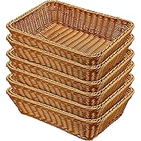 Irenare 6 Pcs 17.7 Inch Poly Wicker Bread Basket Woven Bread Baskets Rattan Fruit Basket Tabletop Food Basket for Vegetables Restaurant Home Kitchen Serving Display