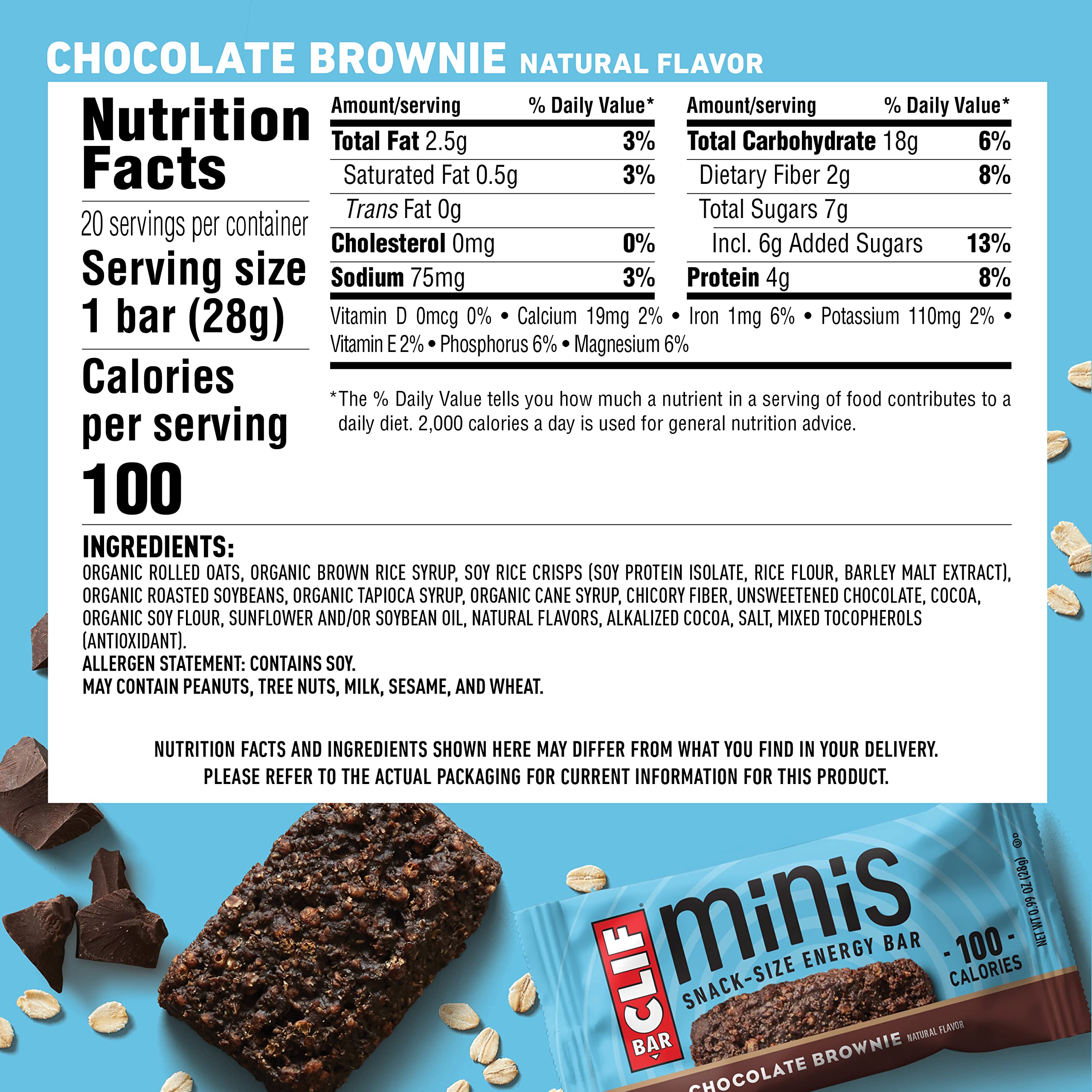 Clif Bar - Mini Energy Bars - Chocolate Brownie - Made with Organic Oats - Plant Based Food - Vegetarian - Kosher (0.99 Ounce Snack Bar, 20 Count)