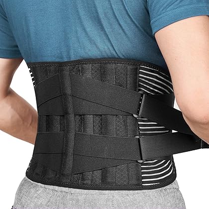 FREETOO Back Braces for Lower Back Pain Relief with 6 Stays, Breathable Back Support Belt for Men/Women for work , Anti-skid lumbar support belt with 16-hole Mesh for sciatica(L)