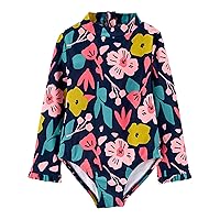 Simple Joys by Carter's Girls' Long Sleeve Zipper One Piece Swimsuit, Floral, 3-6M